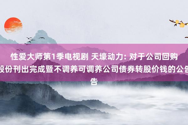 性爱大师第1季电视剧 天壕动力: 对于公司回购股份刊出完成暨不调养可调养公司债券转股价钱的公告