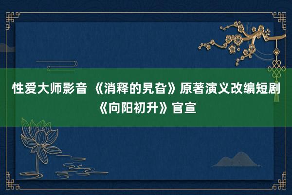 性爱大师影音 《消释的旯旮》原著演义改编短剧《向阳初升》官宣