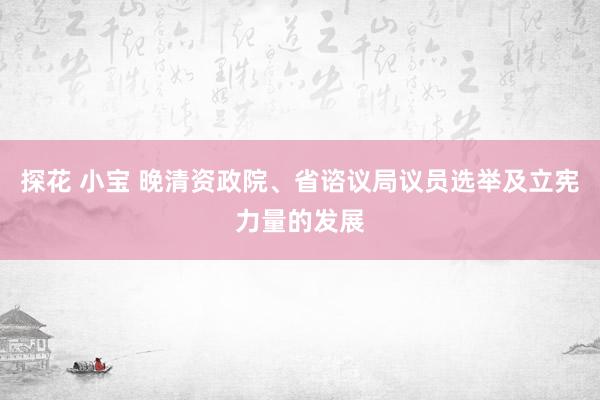 探花 小宝 晚清资政院、省谘议局议员选举及立宪力量的发展