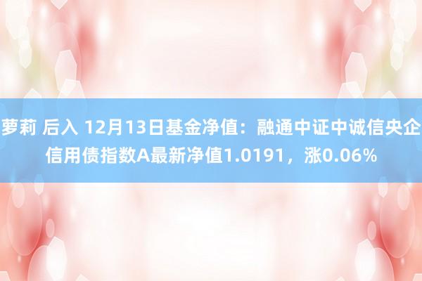 萝莉 后入 12月13日基金净值：融通中证中诚信央企信用债指数A最新净值1.0191，涨0.06%