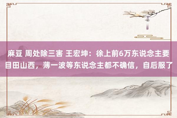 麻豆 周处除三害 王宏坤：徐上前6万东说念主要目田山西，薄一波等东说念主都不确信，自后服了